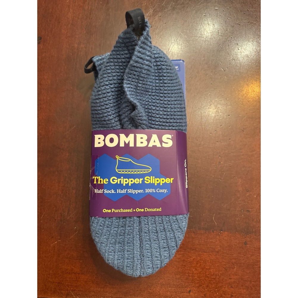 Bombas The Gripper Slipper Blue Knit Merino Wool Blend House Shoes XL New